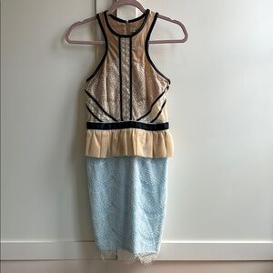 Elegant Lace Dress in Cream and Blue